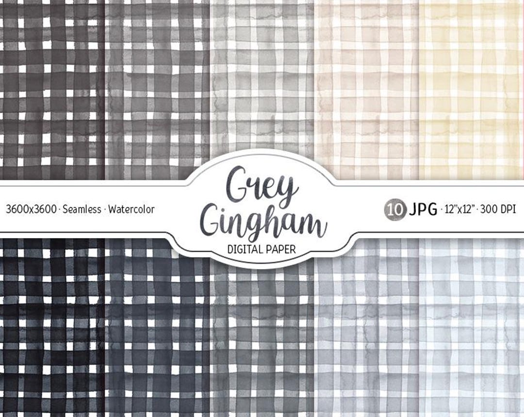 Grey Gingham Watercolor Digital Paper Pack Gingham Seamless Pattern ...