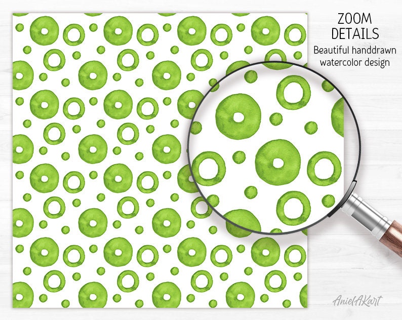 Green Seamless Pattern Watercolor Polka Dot Digital Paper Pack ...