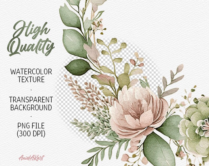 Watercolor Boho Floral Frame Clipart Flower Wreath Boho Wedding PNG ...