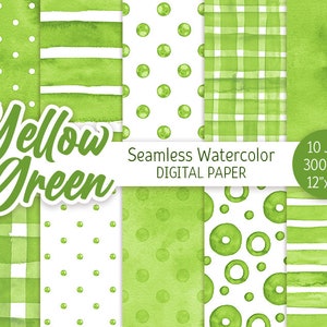 Verde Seamless Pattern Acquerello Pois Digital Paper Pack Stampabile Sfondo verde Acquerello Strisce Controlla texture download istantaneo