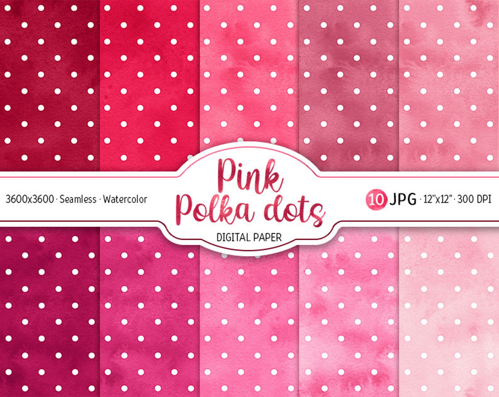 Pink Polka Dot Watercolor Digital Paper Pack Baby Girl Background Blush ...