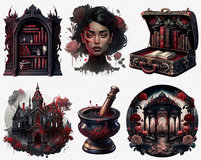 Watercolor Darkest Academia Clipart Pack Dark Academia PNG Gothic ...