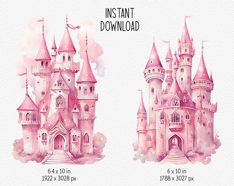 Princess Castle PNG Watercolor Nursery Clipart Baby Girl Clipart ...