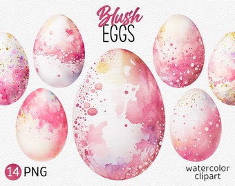 Watercolor Easter Eggs Clipart bundle White and Pink Easter Egg PNG Spring clipart Instant Download Card Making Scrapbooking Commercial Use