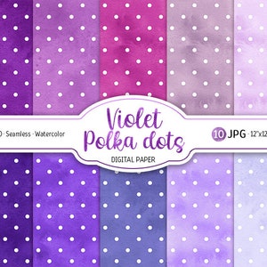 Confezione di carta digitale a pois viola acquerello Modello senza cuciture viola Texture di tonalità lavanda Stampabile Scrapbooking Carta Sfondo Design