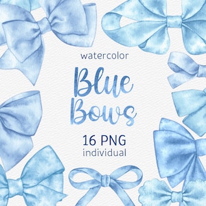 Watercolor Blue Bows Clipart Handpainted Pastel Blue Bows PNG Digital Scrapbooking Gift bow Printable DIY instant download commercial use