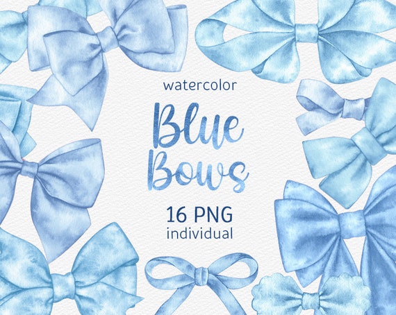 Watercolor Blue Bows Clipart Handpainted Pastel Blue Bows PNG Digital Scrapbooking Gift bow Printable DIY instant download commercial use