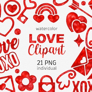 Acquerello San Valentino Clipart San Valentino PNG Rosso Amore Clipart Cuore clipart Key Lock Grafica matrimonio Lettera d'amore Clipart Xoxo