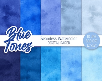 Blue Watercolor Background Blue Ombre Digital Paper Pack Seamless Pattern Blue Hues Textures Clipart Printable Scrapbooking Paper Design