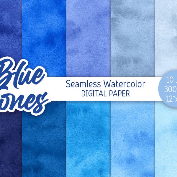 Blue Watercolor Background Blue Ombre Digital Paper Pack Seamless Pattern Blue Hues Textures Clipart Printable Scrapbooking Paper Design