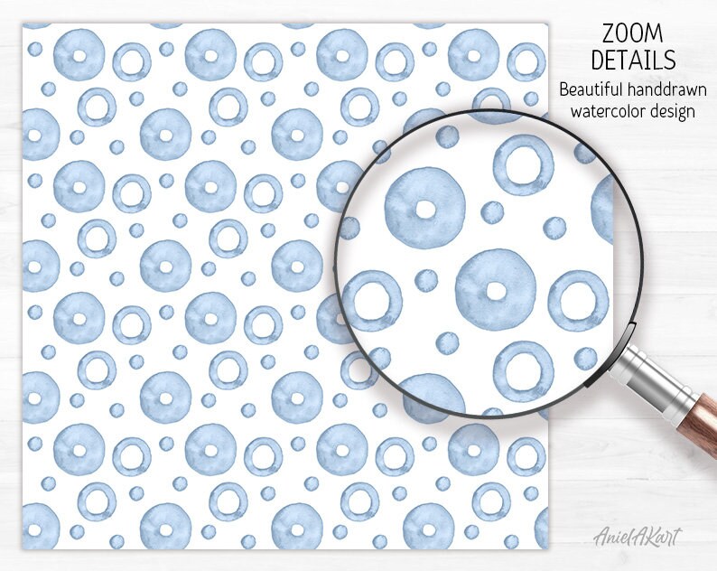 Steel Blue Seamless Pattern Watercolor Polka Dot Digital Paper Pack ...