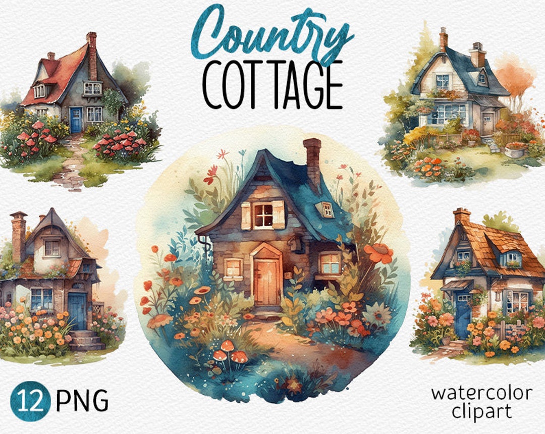 Country Cottage Watercolor Clipart Cute Country House PNG Bundle ...