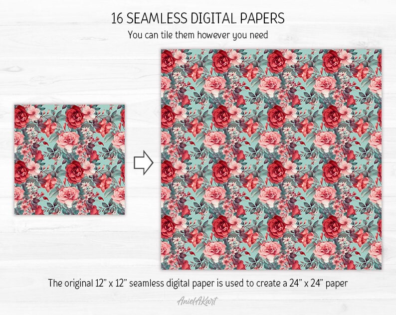 Watercolor Floral Digital Paper Pack Flower Seamless Pattern - Etsy