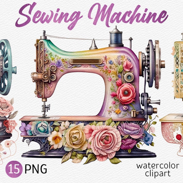 Watercolor Sewing Machine clipart Vintage Floral Sewing Machine PNG Sewing Sublimation Fantasy clipart DIY Digital Download Commercial Use