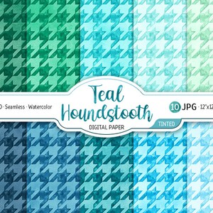 Aquarel Turquoise getinte Houndstooth digitale papier Pack Teal achtergrond Ombre naadloze patroon Mint textuur afdrukbare scrapbooking papier