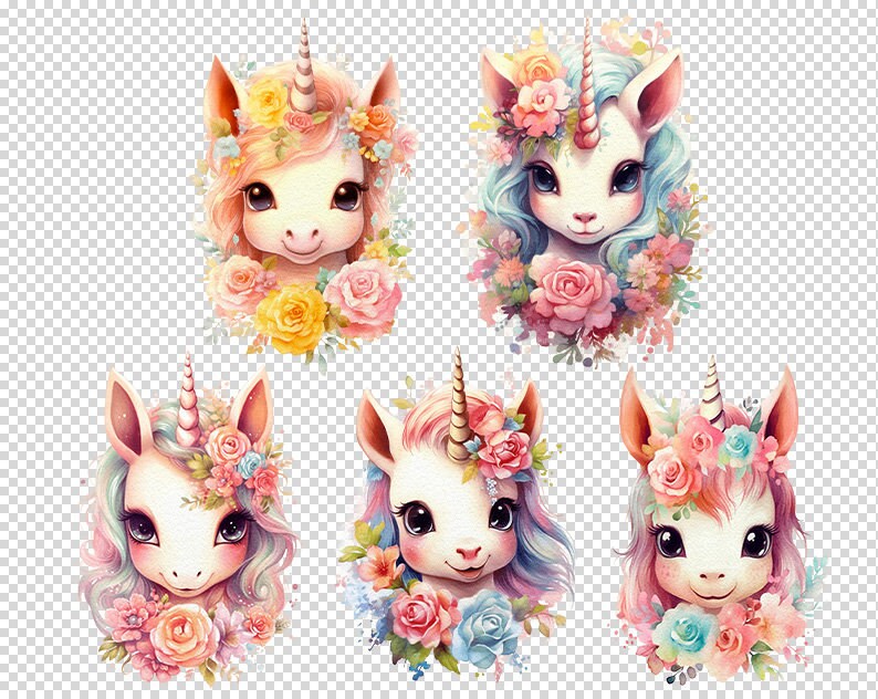 Watercolor Unicorn Clipart Fantasy Clip Art Cute Rainbow Baby Unicorn ...