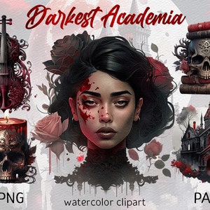 Watercolor Darkest Academia Clipart Pack Dark academia PNG Gothic aesthetic Fantasy Clipart Gothic Bundle Instant Download Commercial Use