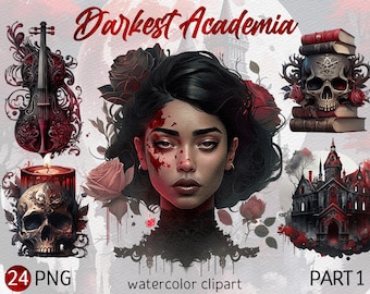 Watercolor Darkest Academia Clipart Pack Dark academia PNG Gothic aesthetic Fantasy Clipart Gothic Bundle Instant Download Commercial Use