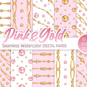 Oro Rosa Senza cuciture Modello ad acquerello Pois Digital Paper Pack Sfondo stampabile Baby shower texture Scrapbook carta Uso commerciale