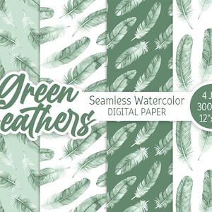 Salbei Grüne Feder Aquarell Digital Paper Pack Exotisches Boho Nahtloses Muster Boho Druckbare Hochzeit Hintergrund Baby Shower Girl Textur