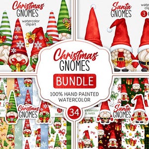 Christmas gnomes clipart BUNDLE Watercolor Santa Gnomes PNG Cute Xmas Hand drawn Gnome Scandinavian Christmas Clipart Winter Sublimation