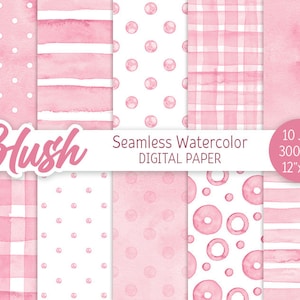 Blush Rosa Senza cuciture Modello Adrello Pois Digital Paper Pack Stampabile Sfondo matrimonio Acquerello Strisce Baby shower ragazza texture
