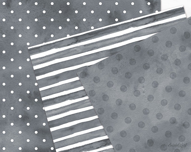 Grey Pattern Sheets Dark Grey Seamless Pattern Watercolor Polka Dot Grey Digital Paper Pack ...