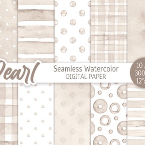 Perla Beige Senza Cuciture Modello Adrello Pois Chiaro Beige Digitale Carta Pack Stampabile Scrapbooking Carta Acquerello Strisce Sfondo