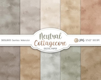 Akvarell Neutral Cottagecore Digitalt Papperpaket Jordnära Boho Sömlöst Mönster Abstrakt Utskrivbart Scrapbookingpapper Lantlig Bakgrund