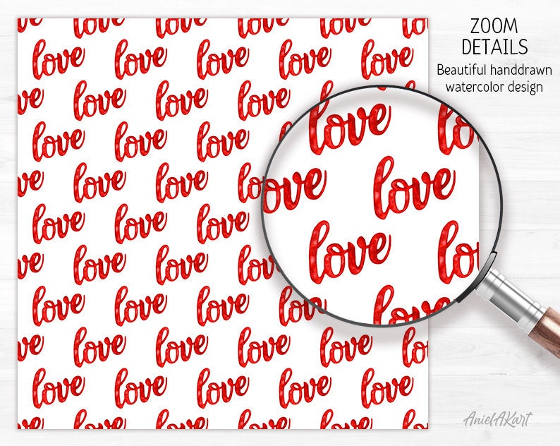 Red & White Valentine Day Digital Paper Pack Watercolor Love Seamless ...