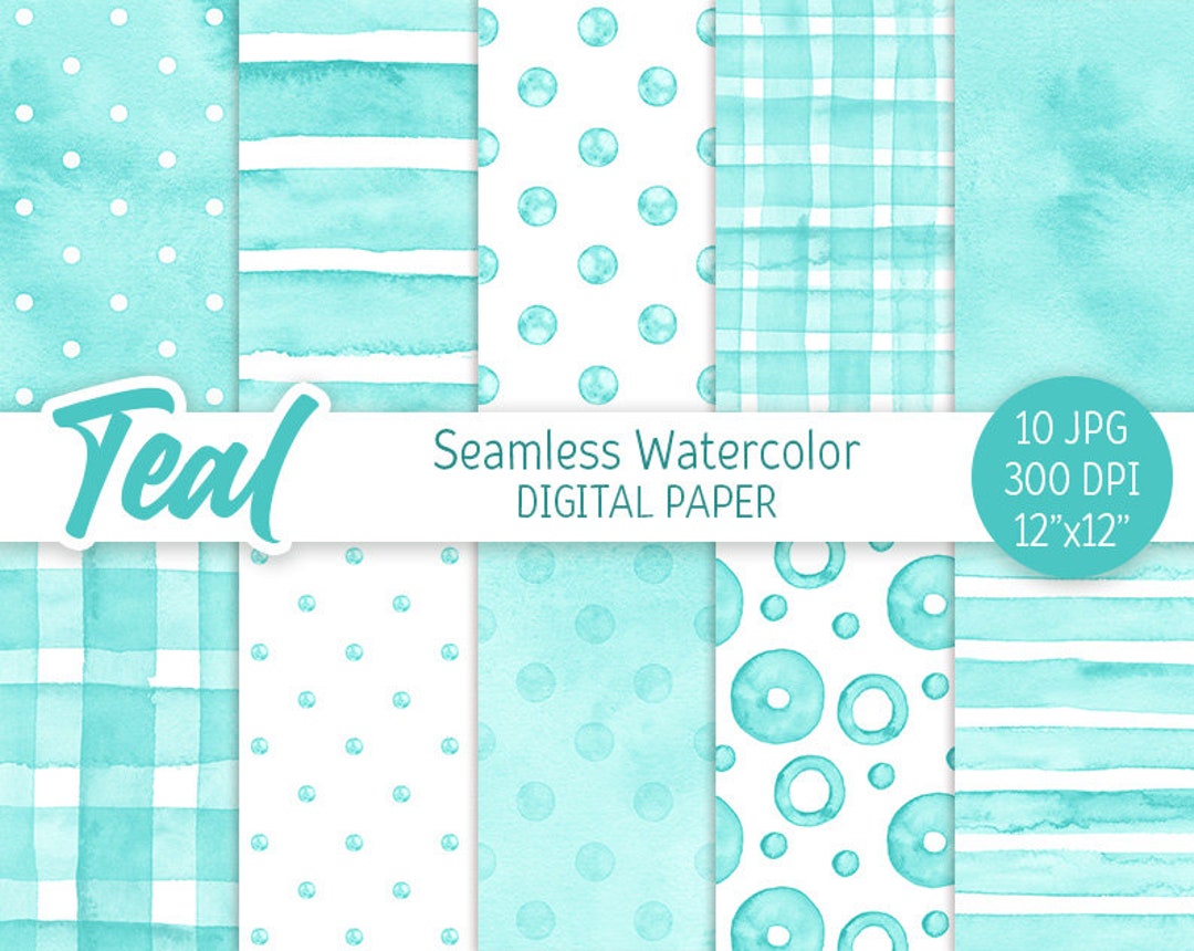 Teal Seamless Pattern Watercolor Polka Dot Digital Paper Pack Printable ...