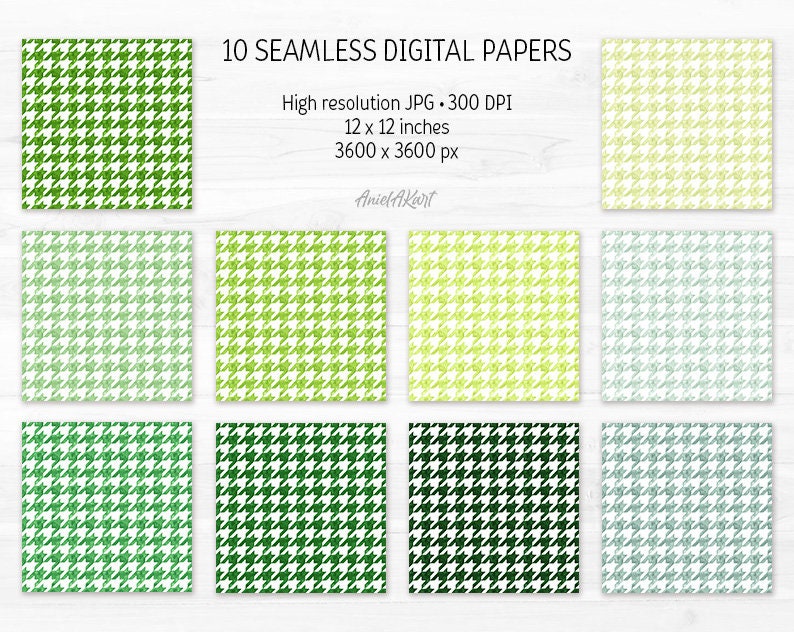 Green Watercolor Houndstooth Background Green Ombre Digital Paper Pack ...