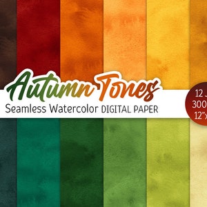 Acuarela Otoño Paquete de papel digital Tonos de otoño Patrón sin costuras Imprimible Scrapbooking Papel fondo Hojas Colores decoración Textura de cosecha