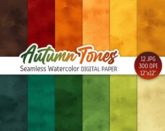 Watercolor Fall Digital Paper Pack Autumn Hues Seamless Pattern Printable Scrapbooking Paper background Leaves Colors decor Harvest texture