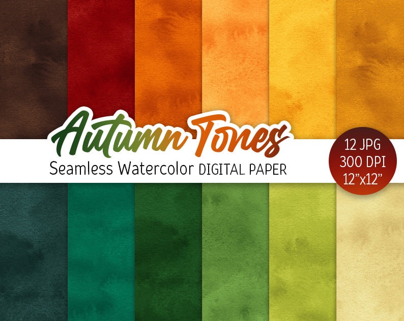 Watercolor Fall Digital Paper Pack Autumn Hues Seamless Pattern ...