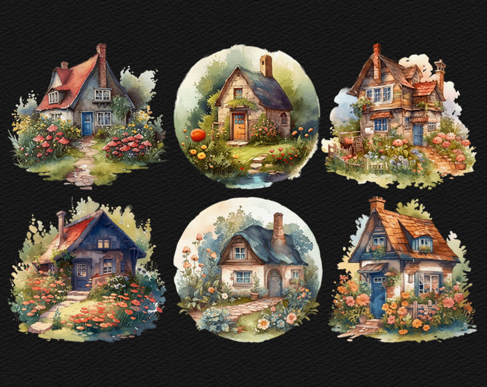 Country Cottage Watercolor Clipart Cute Country House PNG - Etsy