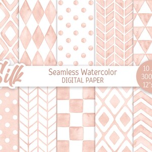 Seta Beige Geometrico Pattern Acquerello Seamless Digital Paper Pack Stampabile Pois Chevron sfondo rombo spina di pesce Baby texture