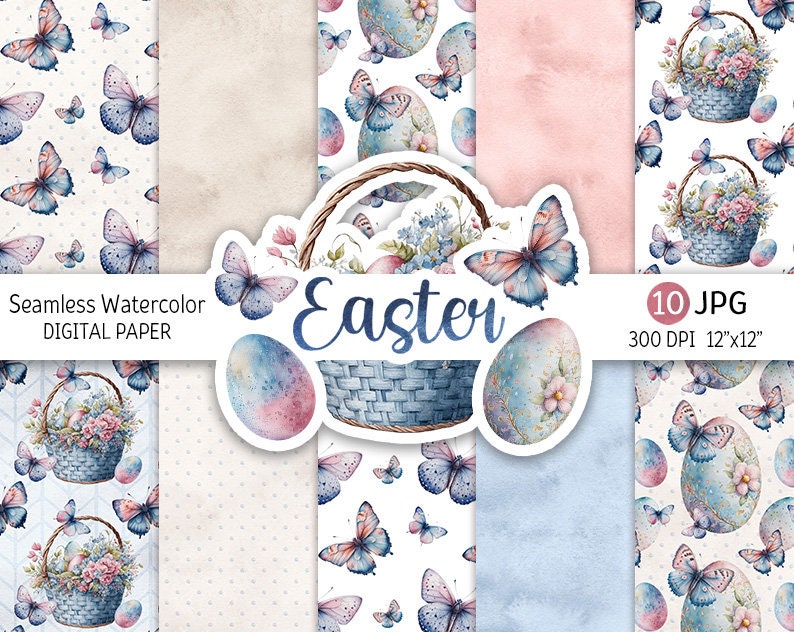 Easter Digital Paper Pack Watercolor Easter Seamless Pattern - Etsy