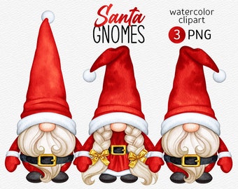 Christmas gnomes PNG clipart Cute Watercolor Santa Gnomes Hand drawn Gnome Scandinavian Christmas Clipart Instant download Commercial use