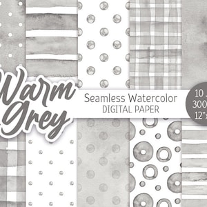 Warm Grey Seamless Pattern Aquarelle Polka Dot Digital Paper Pack Imprimable Scrapbooking Paper Pastel gris fond baby shower texture