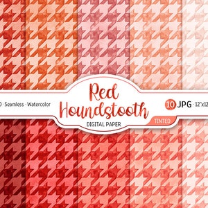 Aquarel rood getint Houndstooth naadloze patroon Scarlet Ombre digitale papier Pack textuur achtergrond afdrukbare Scrapbooking papierontwerp