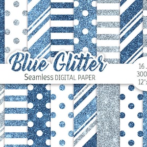 Blue and Silver Glitter Digital Paper Pack Sparkle Seamless Pattern Printable Scrapbooking Paper Solid glitter background commercial use