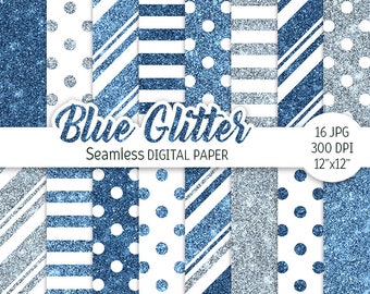 Blue and Silver Glitter Digital Paper Pack Sparkle Seamless Pattern Printable Scrapbooking Paper Solid glitter background commercial use