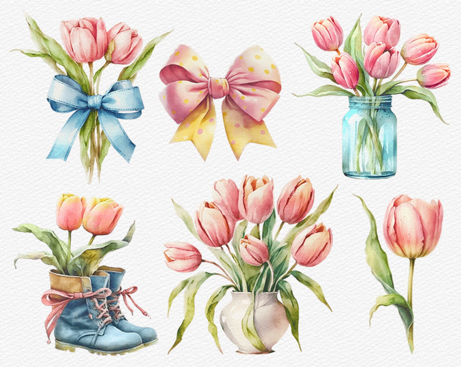 Watercolor Tulip Clipart, Pink Tulip PNG, Scrapbooking Clipart Bundle ...
