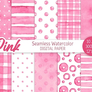 Rose Seamless Pattern Aquarelle Polka Dot Pink Digital Paper Pack Printable Wedding background Aquarelle Rayures Baby shower girl texture