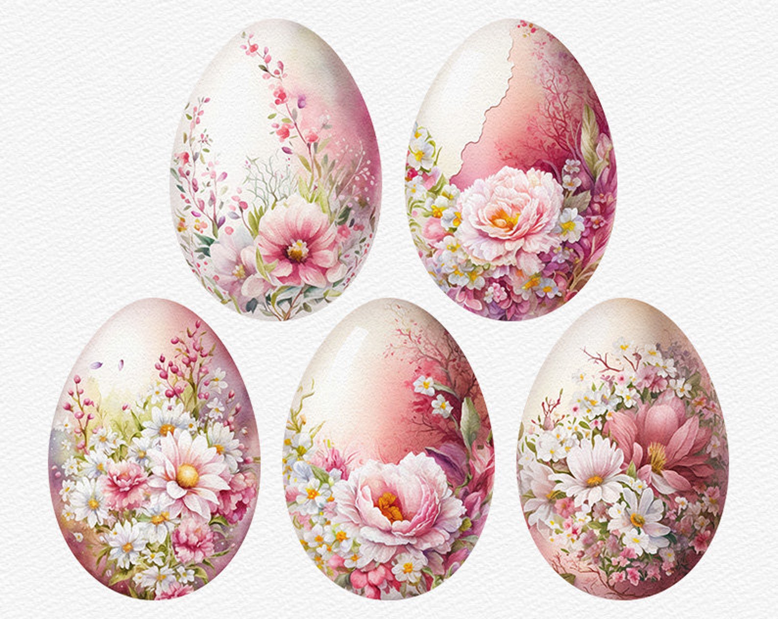 Floral Eggs Watercolor Clipart Easter Egg PNG Bundle Spring Clipart ...