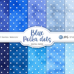 Bolinhas azuis fundo aquarela azul ombre pacote de papel digital padrão sem costura tons azuis texturas para impressão design de papel para scrapbooking