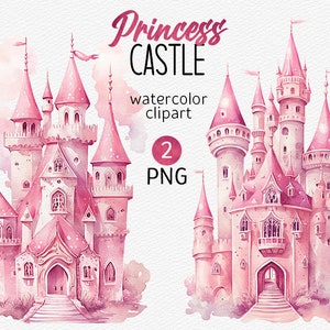 Princess castle PNG Watercolor Nursery clipart Baby girl Clipart Fairytale Magic Kingdom Little Princess Birthday Party PNG Commercial use