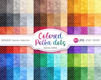 90 Polka Dot Digital Paper Pack Bundle Rainbow Background Watercolor Tiny Polka Dot Seamless Pattern Printable Scrapbook Commercial Use