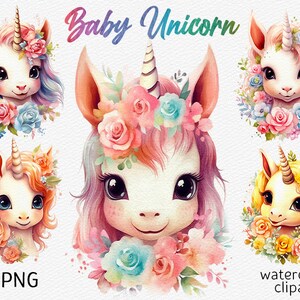 Watercolor Unicorn Clipart Fantasy Clip Art Cute Rainbow Baby Unicorn ...
